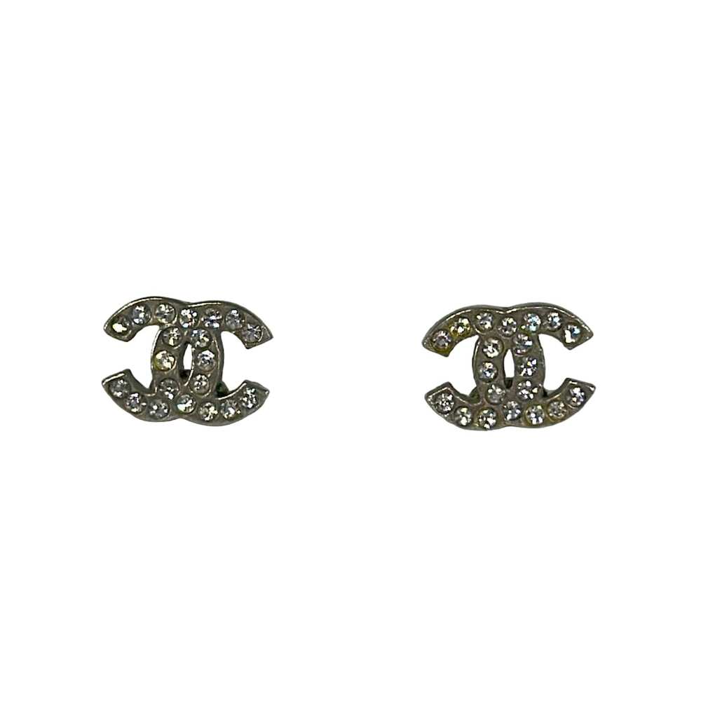 Chanel Coco Earrings Silver Clear Hardware Rhinestones